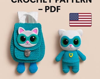 Crochet Pattern: Cat Backpack & Plush Toy Amigurumi (PDF)