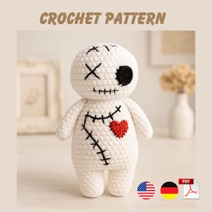 crochet Voodoo doll , Voodoo amigurumi, crochet halloween pattern, low sew crochet_ English and German PDF