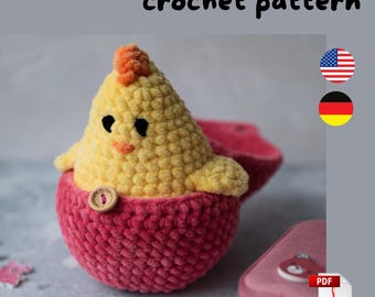 Easter Chick Crochet Pattern: No Sew Amigurumi Plush Bird (English & German PDF)