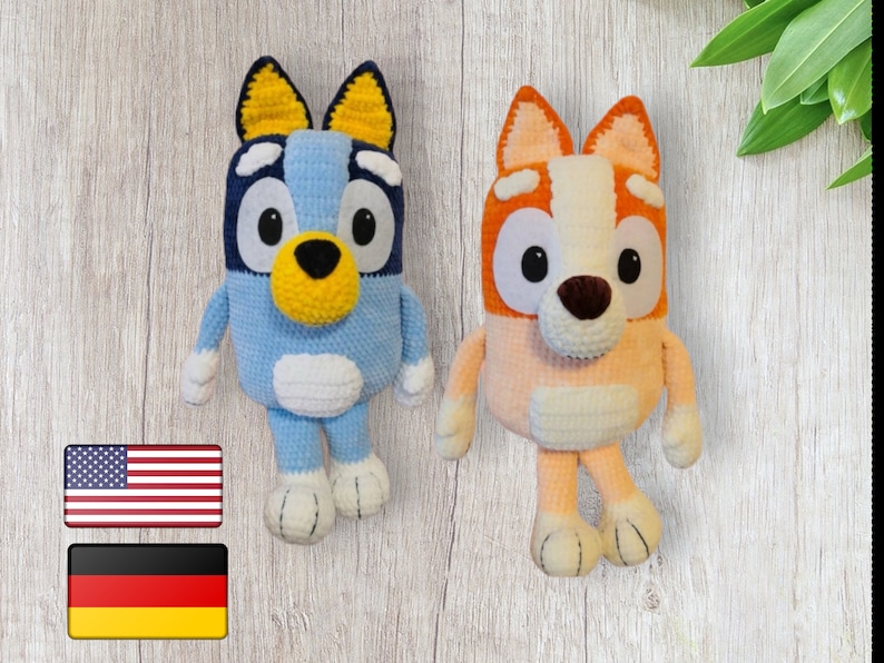 Chien à talons bleu et orange, modèle au crochet anglais et allemand image 1