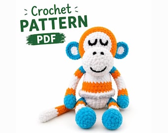 Monkey Crochet Pattern, Amigurumi Plush Toy PDF, Easy Beginner Tutorial