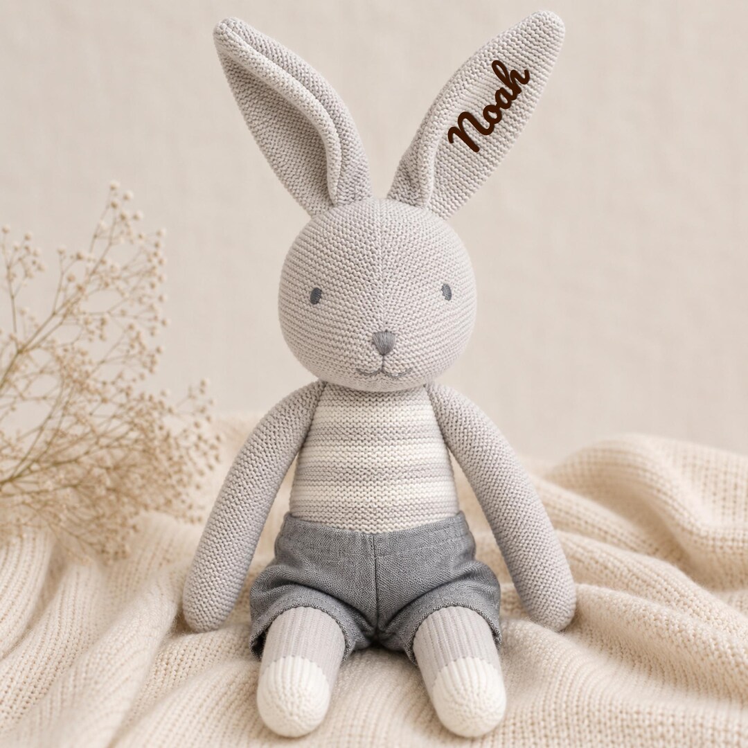 Neutral Rabbit Stuff For Rabbits Personalized Bunny Plush Gift for Baby, Neutral Bunny Toy, Baby Shower ...