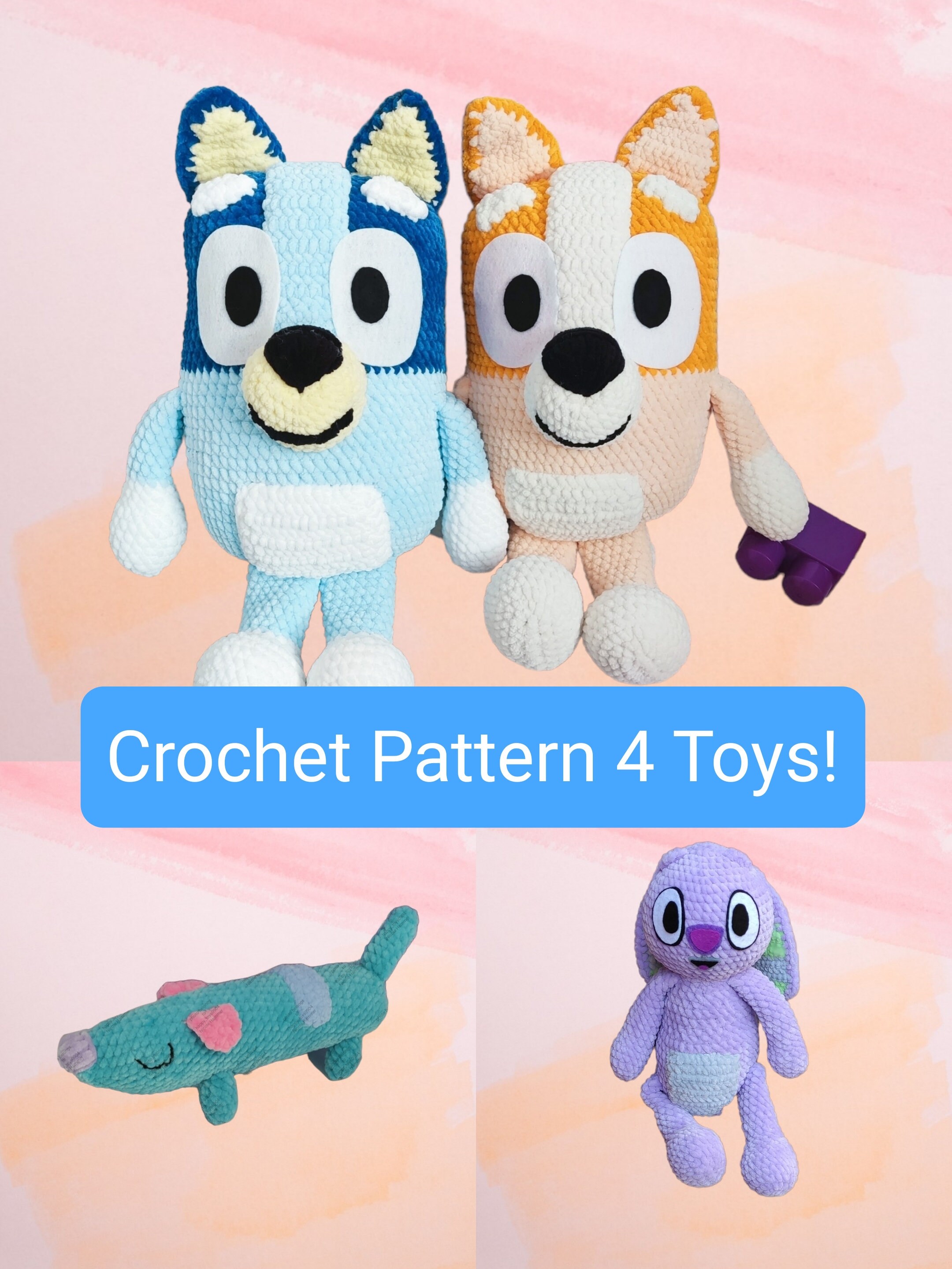 PDF Pattern Crochet Stuffed Dolls Toys Set 4 (Instant Download) 