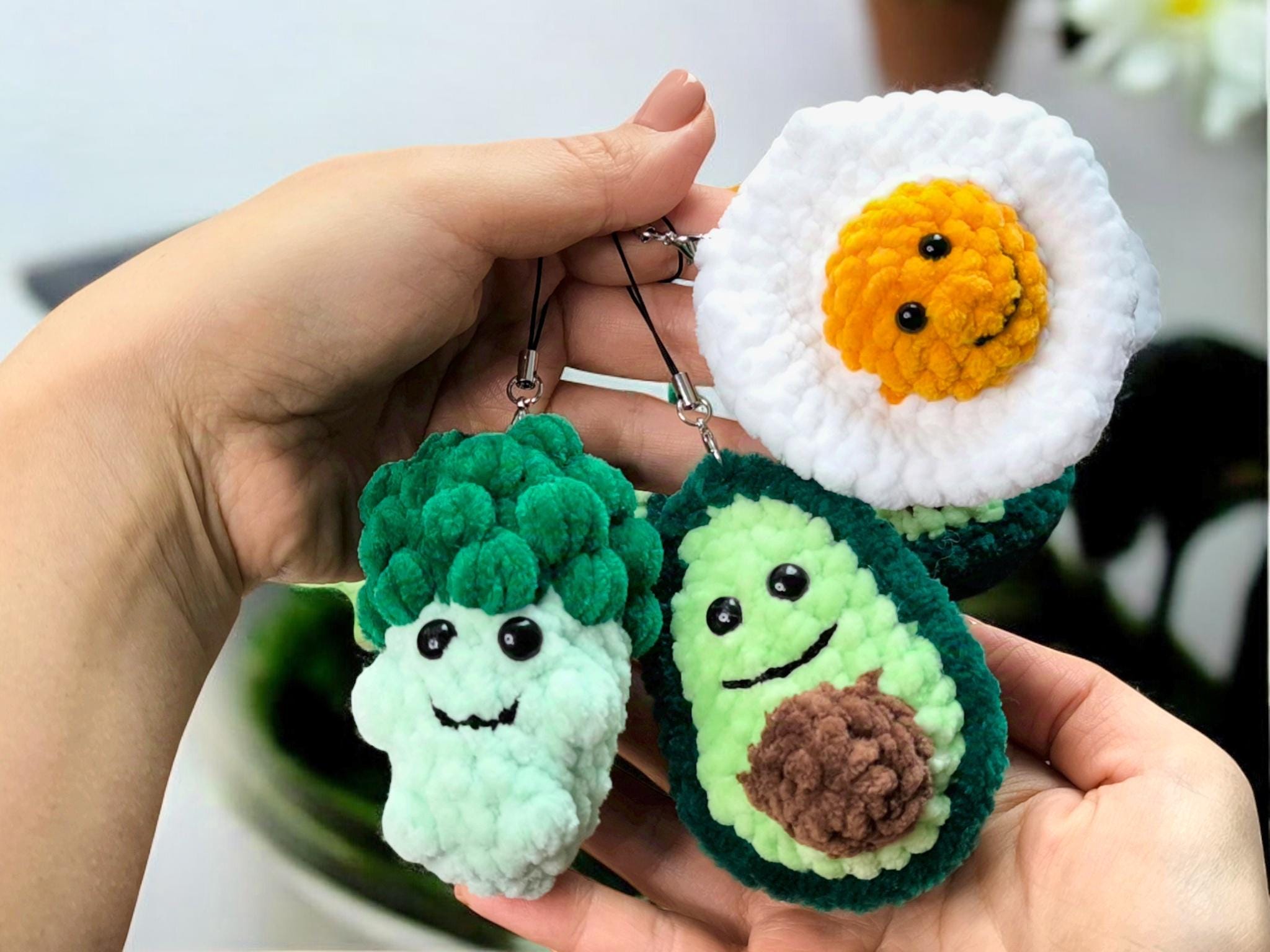 かぎ針編みキーホルダーパターンセット、縫わずに作れるあみぐるみ野菜