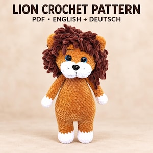 Wzór na szydełkowego lwa: Zabawka lew amigurumi (plik PDF w języku angielskim i niemieckim)