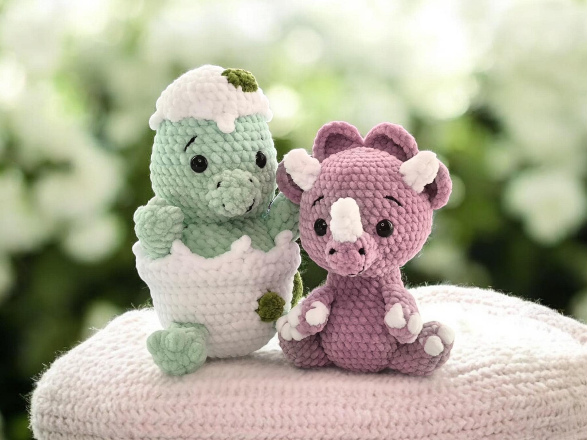 恐竜かぎ針編みパターンセット：あみぐるみ恐竜＆トリケラトプス（PDF