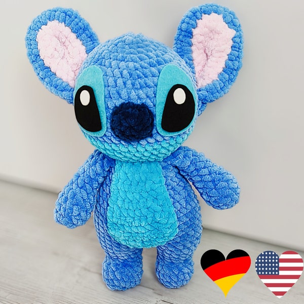 motif extraterrestre bleu au crochet, koala au crochet, peluche, PDF anglais et allemand, amigurumi koala, amigurumi monstre bleu