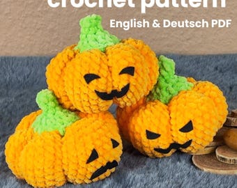 Kürbis-Häkelanleitung – Amigurumi-Halloween-Plüschtier PDF • Weiche Kürbis-Anleitung • Englisch und Deutsch