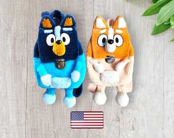 Pacote 2, Dog Heeler Azul e Laranja, padrão de crochê em inglês