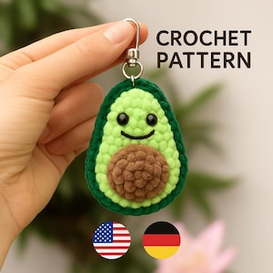 Avocado Crochet Pattern – Kawaii Plush Keychain, Easy Amigurumi PDF Tutorial, Low Sew Veggie Gift, Stuffed Toy, Mini Crochet Food