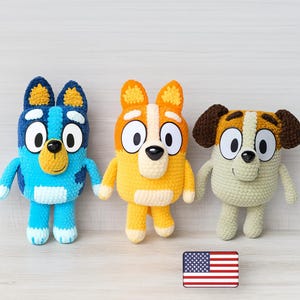 Set med 3 virkmönster för hundar – PDF-handledning för söta amigurumi-hundar i plysch, direktnedladdning
