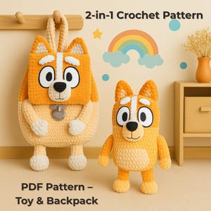 2-in-1 Heeler Dog Crochet Pattern Set – Plush Backpack & Stuffed Toy PDF Tutorial (English)