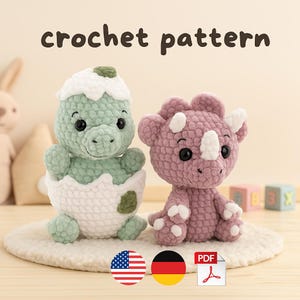 Dinosaur Crochet Pattern Set: Amigurumi Dino & Triceratops (PDF Pattern)