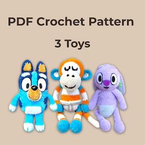 Paquete de patrones de amigurumi de crochet: perro, conejito y mono de peluche (patrón PDF)
