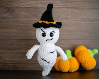 Patrón de ganchillo de fantasma – Tutorial en PDF de amigurumi espeluznante, juguete de peluche fácil para Halloween, en inglés y alemán.