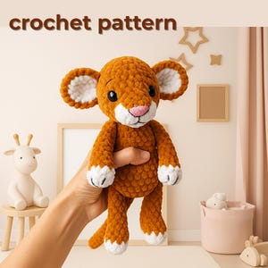 Lion Cub Crochet Pattern – Cute Amigurumi Toy PDF Tutorial, Easy Plush Animal to Make for Kids, Instant Download