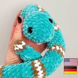 Crochet Snake pattern, crochet amigurumi pattern, NO SEW, English and German PDF