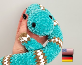 Häkelanleitung für Schlangen, Amigurumi Häkelanleitung, KEIN SEW, PDF Englisch und Deutsch