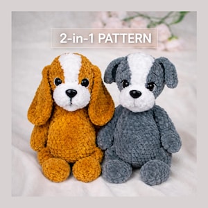Crochet Pattern Bundle: 2-in-1 Puppy Dog , Low-Sew Plush Amigurumi Tutorial (English & German)