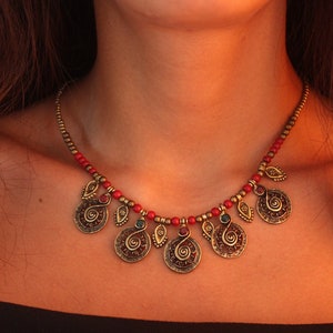Bohemian bib necklace for women Tibetan beaded necklace for ladies Nepali jewelry Ethnic statement necklace Indian necklace Boho jewelry