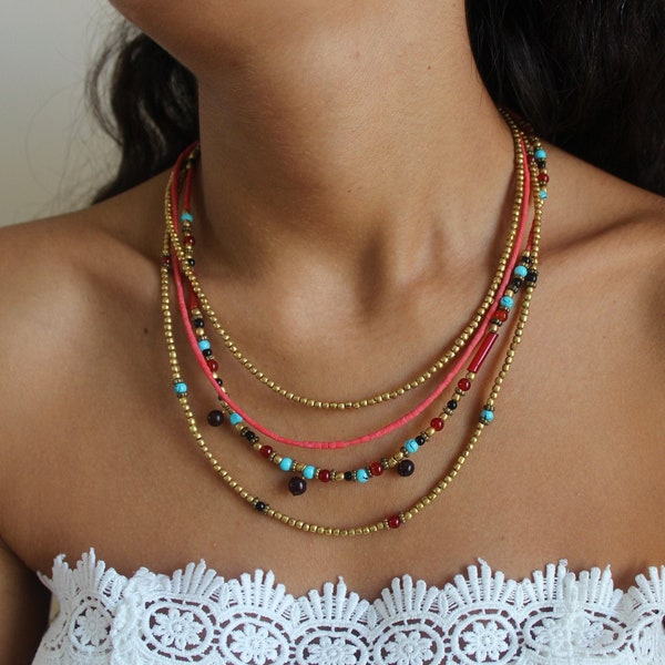 Indian boho beaded necklace multi strands Turkish jewelry