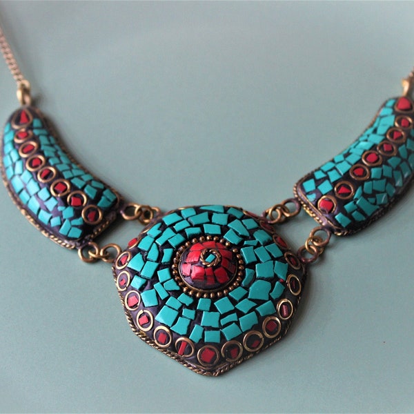 tibetan statement necklace for women turquoise persian jewelry antique nepali choker