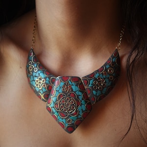 statement necklace for women ethnic jewelry mosaic necklace antique tibetan nepali necklace choker tribal jewelry vintage necklace