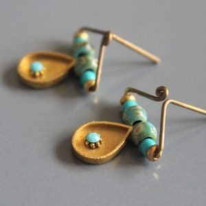 ethnic persian earrings antique turkish jewelry for women boho tribal earrings Turquoise and gold handmade earrings Gift for her