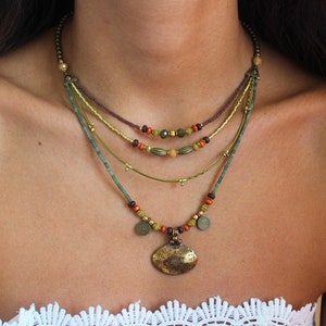 boho multi strands necklace for women ethnic beaded necklace