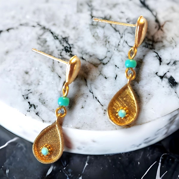 Persian antique gold earrings for women Handmade boho jewelry Gift for her