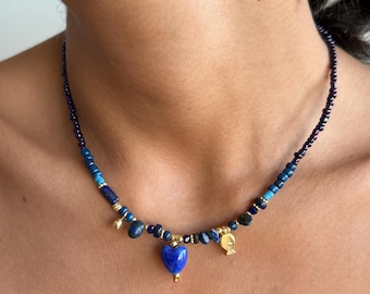 Heart Charm Beaded Necklace – Handmade Minimal Boho Jewelry (3 Color Variations)