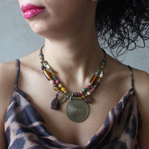 Boho Statement Necklace: Ethnic Chunky Bead Necklace with Adjustable Length