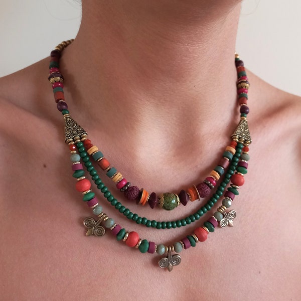 Turkish ethnic beaded necklace for women Persian handmade jewelry