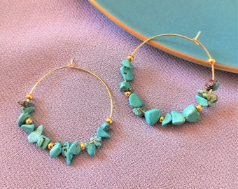 Persian Turquoise gemstone earrings for women Statement ethnic hoop earrings handmade jewelry
