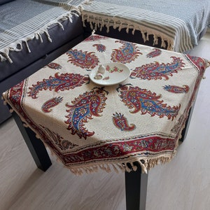 Handbedruckte persische Tischdecke: Boho Cotton Ghalamkar Sofre