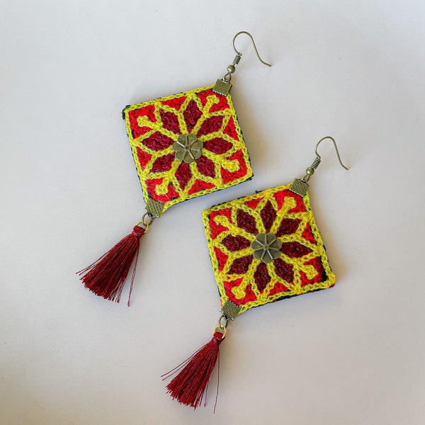 Boho statement jewelry embroidered earrings for women ethnic knitted Persian jewelry