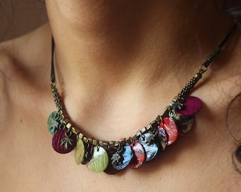 Ethnic Boho Beaded Necklace for Women – Colorful Disc Charms, Handmade Turkish Jewelry
