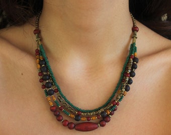 Turkish necklace multi strands ethnic beaded tibetan nepali jewelry for women Middle eastern jewelry Gift for her