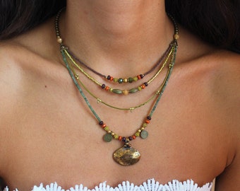 boho multi strands necklace for women ethnic beaded necklace