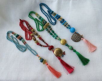 Statement-Perlen-Quasten-Halskette für Frauen, handgemachter türkischer Schmuck, ethnische lange Halskette, Boho-mutiger Schmuck, mehrfarbige Halskette