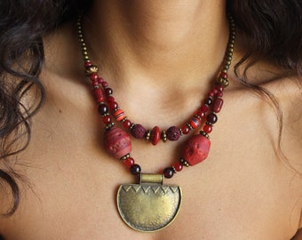 Ethnic Tibetan bib necklace for women tribal boho statement jewelry