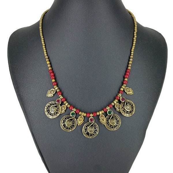 Bohemian bib necklace for women Tibetan beaded necklace for ladies Nepali jewelry Ethnic statement necklace Indian necklace Boho jewelry