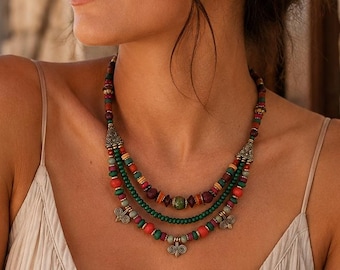 Turkish ethnic beaded necklace for women - handmade jewelry - Tribal Colorful Necklace