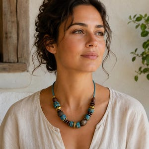 Turkish Chunky Wood Beaded Necklace – Tribal Boho Statement Jewelry image 5