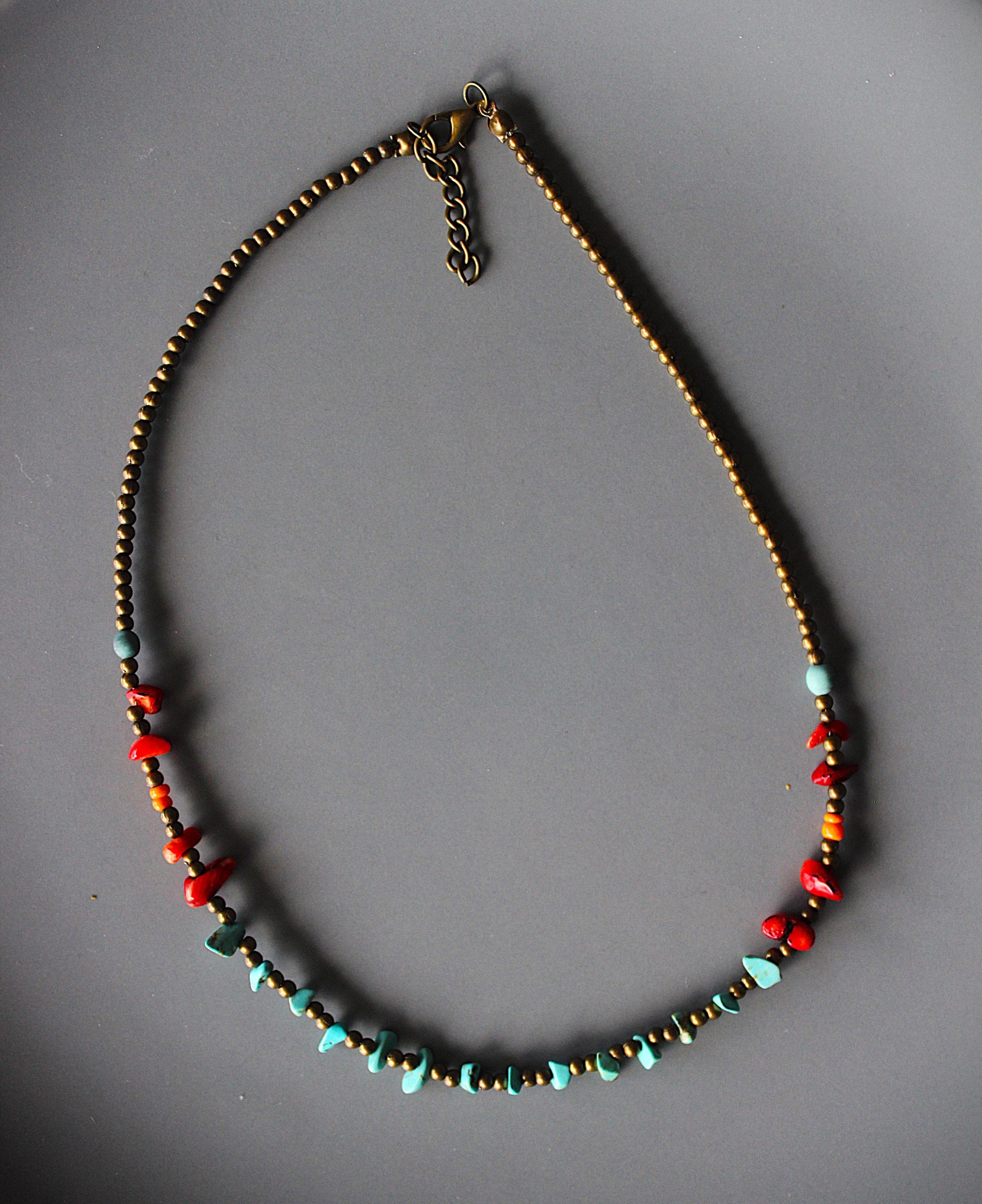 Collier De Perles Argent Sterling 925 - Style Ethnique Bohème - Corail, Ambre, Turquoise - Neuf Sans Emballage