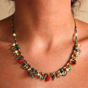 Boho Statement Handmade Necklace – Turkish Persian Ethnic Beaded Jewelry for Women