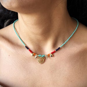 Handmade Turkish Hittite Symbol Necklace - Ethnic beaded jewelry for women - Ottoman jewelry