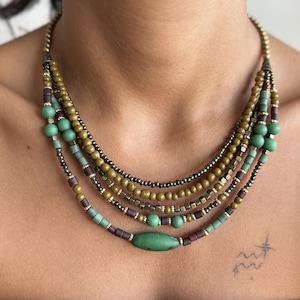 Multi strands beaded necklace Ethnic tribal necklace Statement necklace Boho necklace for women Handmade bohemian jewelry