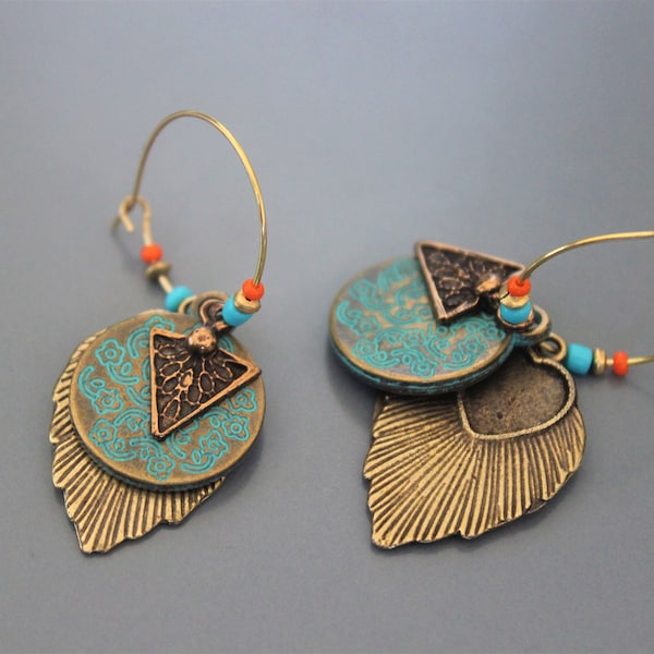 Leaf earrings Tribal earrings Boho earrings Gift for her Statement earrings Ethnic jewelry for women