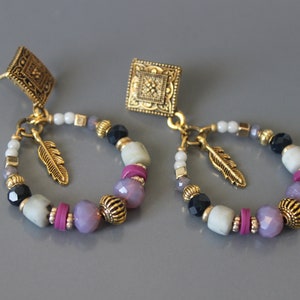 Purple earrings for women Persian beaded jewelry Ethnic handmade jewellery